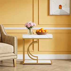 MODERN GOLD METAL WITH <b>MARBLE</b> <b>TOP</b> <b>SIDE</b> <b>TABLE</b> GOLD ACCENT PEDESTAL <b>TABLE</b> FOR LIVING ROOM &HOME DECOR - Product Image 4