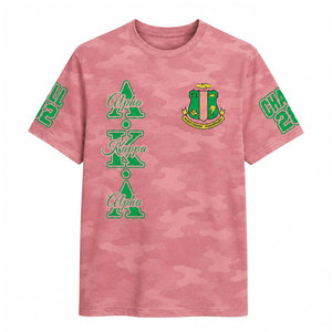 เสื้อยืดลายพรางสีชมพูพิมพ์ลายตัวอักษรกรีก Aka Wear แขนสั้น ทรงปกติ เสื้อยืดลำลองสำหรับผู้ชาย - Product Image 2