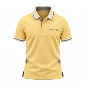 Polo Amarillo para Hombre con Ribete en Contraste, Tela Piqué Transpirable, Manga Corta, Uniforme Casual de Golf, Logotipo Personalizado, Proveedor OEM al por Mayor - Product Image 3