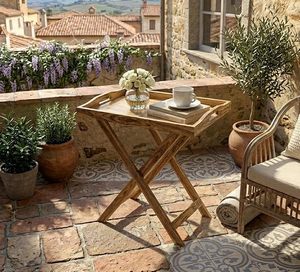 <b>Bamboo</b> Rectangle Folding <b>Table</b> Waterproof Portable Tabletop Side <b>Table</b> Modern Outdoor Accent <b>Table</b> for Hotel Patio - Product Image 4