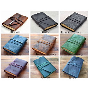 Carnet en cuir véritable fait main personnalisé, motif floral embossé, reliure cousue, porte-stylo, sangle de fermeture, logo personnalisé - Product Image 6