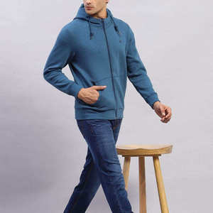 Sweat-shirt à capuche zippé pour homme, bleu, tricoté, manches régulières, couleur unie, style automne - Product Image 6