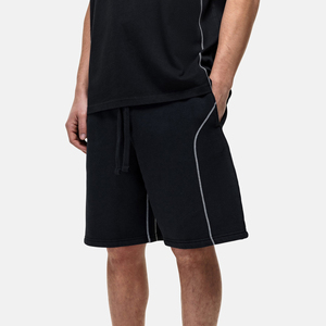 Shorts Bermuda en coton noir pour homme avec bande latérale et cordon de serrage, tenue décontractée - Product Image 2