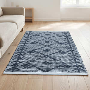 Handmade Recycled Leather Accent <b>Rug</b> with Tribal Stripe Design for Bedroom Scandinavian <b>Rustic</b> & Farmhouse Home - Product Image 3