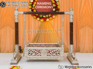 Traditional Modern Wooden Baby <b>Swing</b> Cradle for Baby Naming Ceremony Events Customizable Design Elephant Peacock Baby Palna - Product Image 6