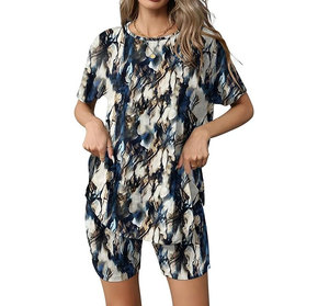 Best Quality Comfortable Women Summer Vacation Outfits Lace Ankle Button Crew Neck Top for Sets 100% Cotton Breathable 2 Piece - Product Image 4