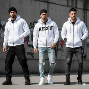REXFIT SPORTS Custom Manufacturer <b>Men</b>’s Tracksuit Set Screen Printing Premium High Quality Cotton Streetwear Zip-Up <b>Hoodie</b> - Product Image 5