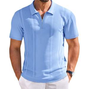 Polos de punto para hombre 2025, camisa de Golf informal de manga corta con cremallera de cuarto, camisetas elásticas de verano con cuello ajustado - Product Image 3