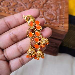 Peacock Style Hanging Drop Earrings with Pearl and Tassel Charm - Product Image 2