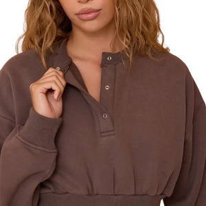 Women's 2 Piece Solid <strong>Brown</strong> Cropped Button Up Sweatshirt And Wide Leg High Waist Sweatpants Set Casual Lounge Athleisure <strong>Outfit</strong> - Product Image 6