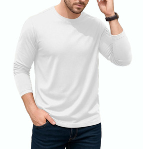 Camiseta de Hombre 2026, Blanca, Manga Larga, Cuello Redondo, Corte Regular, Color Sólido, Tejida, 100% Algodón, Diseño Personalizado, ODM, OEM - Product Image 3