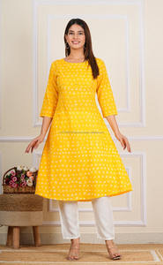 Vestido de Kurta de algodón con estampado de bloque de mano de diseñador indio tradicional, Ropa Étnica hecha a mano para mujer, ropa regional - Product Image 2