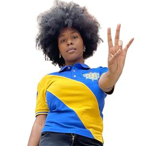 Polo Sigma Gamma Rho 22 SGRho Bleu Or – Vêtement grec haut de gamme pour femme – Polo élégant de la sororité - Product Image 1