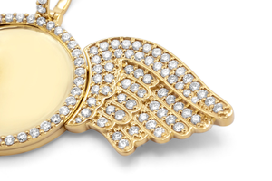 Gold Tone Wing Lab Diamond Pendant Round Shaped <b>Charm</b> <b>Angel</b> Jewelry Custom Name Necklace Accessory <b>Charm</b> - Product Image 3