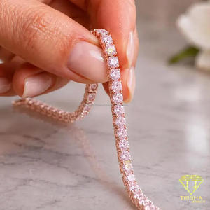 Pulsera de tenis con piedras redondas en tono rosa, diseño elegante de eslabones continuos, joyería de moda para mayoristas y minoristas. - Product Image 6