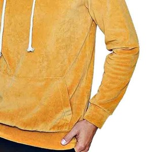 Sweat-shirt à capuche en velours pour homme, couleur unie, coupe classique, vêtement décontracté d'hiver, poche avant, pull tricoté, 100% coton respirant - Product Image 3