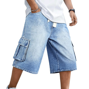 Shorts de Mezclilla para Hombre, Estilo Vintage, Azules, Sueltos, Lavado Claro, Cintura Alta, Pierna Ancha, con Bolsillo Cargo, Jeans de Alta Calidad - Product Image 1