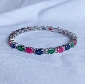 Pulsera de Plata de Ley con Baño de Oro Blanco y Piedras Naturales Multicolores - Elegante Joyería de Lujo para Regalo de Boda - Product Image 1