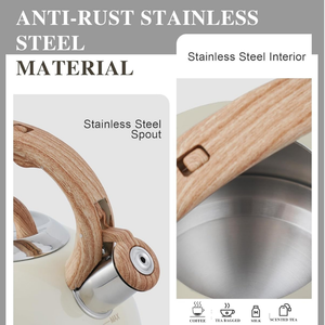 BERTILLE ketel Stainless Steel 2,5 l, ketel Stainless Steel warna gading, kompor Gas induksi kayu untuk memasak, berkemah, rumah - Product Image 2