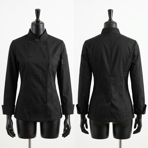 เสื้อเชฟผู้ชาย 240 GSM ผ้าโพลีคอตตอนพรีเมียม สีกรมท่า ตัดเย็บแบบแผง ปักลายปักแบบกำหนดเอง ป้ายทอ ป้ายยูนิฟอร์ม - Product Image 3