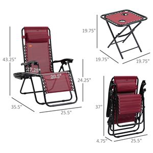Set di Mobili da Esterno Moderno in Alluminio a 3 Pezzi con Sedie Reclinabili Grigie e Tavolino Laterale per Bordo Piscina e Campeggio - Product Image 3