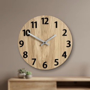 Horloge murale Art Déco ronde en bois, mécanique, silencieuse, à piles, avec motifs abstraits et géométriques pour salon - Product Image 1