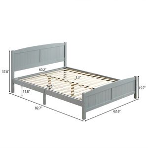 Testiera curva in pino massiccio a strato singolo con fondo letto in legno e telaio letto a righe verticali grigie - Product Image 6