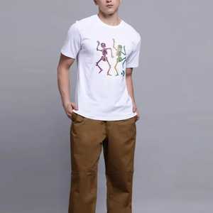Camiseta de Manga Corta para Hombre, Diseño de Esqueletos Bailando, Color Blanco, Corte Regular, Cuello Redondo, Estampado, Algodón Jersey Transpirable - Product Image 4