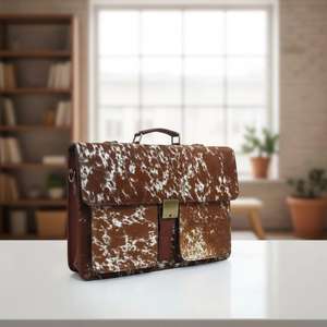 Bolso de Cuero Genuino con Pelo de Vaca Hecho a Mano, Maletín de Negocios Vintage, Bolso Mensajero de Gran Capacidad LPBH-0014 - Product Image 3