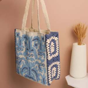 Sac fourre-tout en coton brodé de perles bohèmes pour femmes, fermeture ouverte, fabriqué en Inde par Whimsy Art Craft - Product Image 3