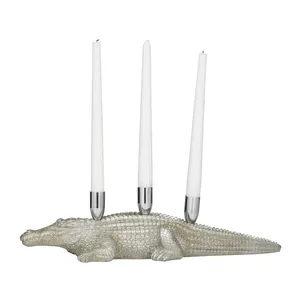 Candelabro de Hierro Hecho a Mano de Lujo, Elegante Candelabro con Forma de Cocodrilo para Decoración de Sala de Estar Familiar, Acabado Plateado, Decoración del Hogar - Product Image 2