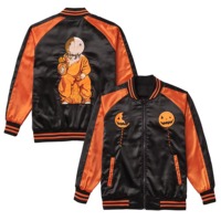 Blouson universitaire en satin pour homme, style Halloween, avec manches contrastantes, dos brodé, vêtement d'extérieur décontracté