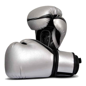 Gants de boxe en cuir PU noir argenté, avec sangle de poignet réglable en Velcro, taille adulte - Product Image 3