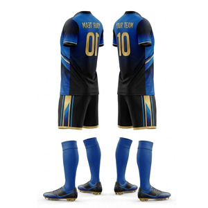Your Team Soccer Jersey Set Men's Short Sleeve Blue Black Gradient Sublimated Moisture Wicking <b>Athletic</b> Uniform Football kit - Product Image 2