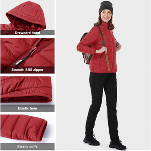 Veste matelassée à capuche rouge pour femme, manches longues, fermeture éclair, rembourrage en polyester, vêtements d'hiver - Product Image 5