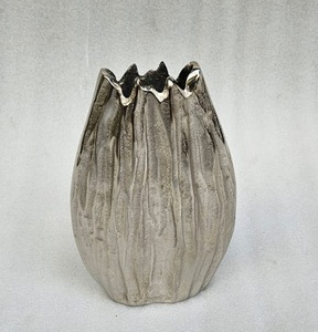 Handmade Aluminum Casted Silver Modern <b>Tabletop</b> Vase Rustic Textured Design Decorative Art Piece - Product Image 1