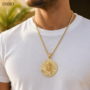 Collier pendentif visage de Jésus plaqué or avec incrustation de moissanite, médaillon rond unisexe style hip-hop, bijoux de fête - Product Image 5