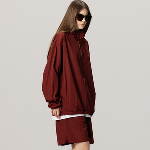 Unisex <b>White</b> Red Solid Sporty Winter Hooded Lightweight Oversized Streetwear Tracksuit Half-zip Full <b>Sleeve</b> Breathable Nylon Two - Product Image 4