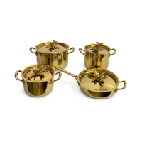 Ensemble de casseroles et poêles de luxe en laiton martelé doré de qualité supérieure avec couvercles décoratifs en forme de papillon, 4 pièces, pour une utilisation professionnelle en cuisine