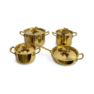 Luxury Hammered Brass Gold Premium Pan and <b>Pots</b> Cookware <b>Set</b> with Decorative Butterfly Lids 4-Piece Professional Kitchenware Use - Product Image 3