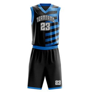 Ensemble d'uniformes de basketball personnalisés sublimés, noir et bleu, col en V, sans manches, en mesh respirant, unisexe, pour adultes, avec le numéro 23 - Product Image 4
