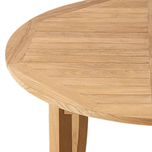 Minimalist <b>Round</b> <b>Outdoor</b> Dining <b>Table</b> Natural Solid Teak Wood Slatted Top Durable Construction Garden Patio and Resort Use - Product Image 3