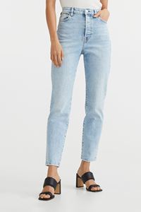 Jean droit en denim extensible pour femme, taille haute, style décontracté, personnalisé, respirant, de haute qualité, effet délavé - Product Image 3