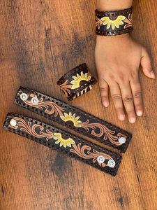 Nouvelle arrivée vente chaude Western élégant peint à la main en cuir repoussé main manchette bracelets unisexe usage quotidien accessoire de mode - Product Image 4