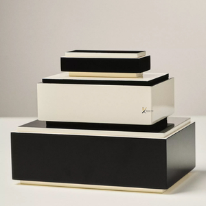Elegant Floral Pattern Handmade Eco-Friendly MDF/Lacquer Jewelry <b>Storage</b> <b>Box</b> Rectangle Lid Closure Navy <b>Blue</b> White Design - Product Image 4