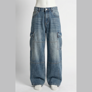 Pantalones Vaqueros Cargo de Cintura Alta para Hombre, Corte Holgado, Estilo Utilitario, Lavado a la Piedra, de Algodón, para Primavera - Product Image 1