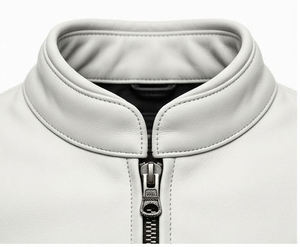 Blouson de moto unisexe en cuir véritable blanc, bleu et noir, respirant, imperméable, coupe-vent, à manches longues, color-block, personnalisable - Product Image 6