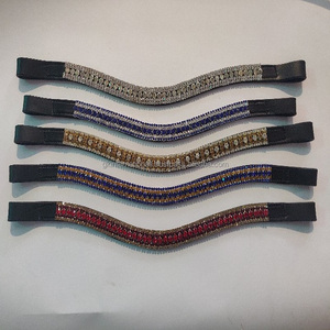 Bandeau de tête en cuir pour cheval, 5 rangées de cristaux, strass étincelants, diamanté, personnalisé, pour bride - Product Image 3