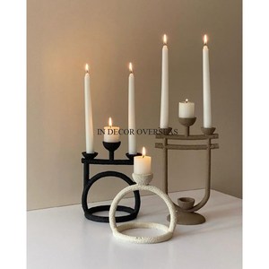 Ensemble de bougeoirs en fer faits à la main, noir, gris, blanc, design minimaliste, décoration d'intérieur, centre de table pour la maison et l'hôtel - Product Image 1