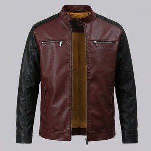 Custom Biker Style <b>Men</b> PU <b>Leather</b> <b>Jacket</b> Two Tone Slim Fit Casual Motorcycle Coat - Product Image 4